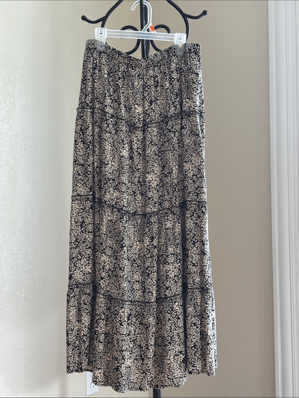 Jopna Floral Print Tiered Maxi Skirt - Black and Cream large